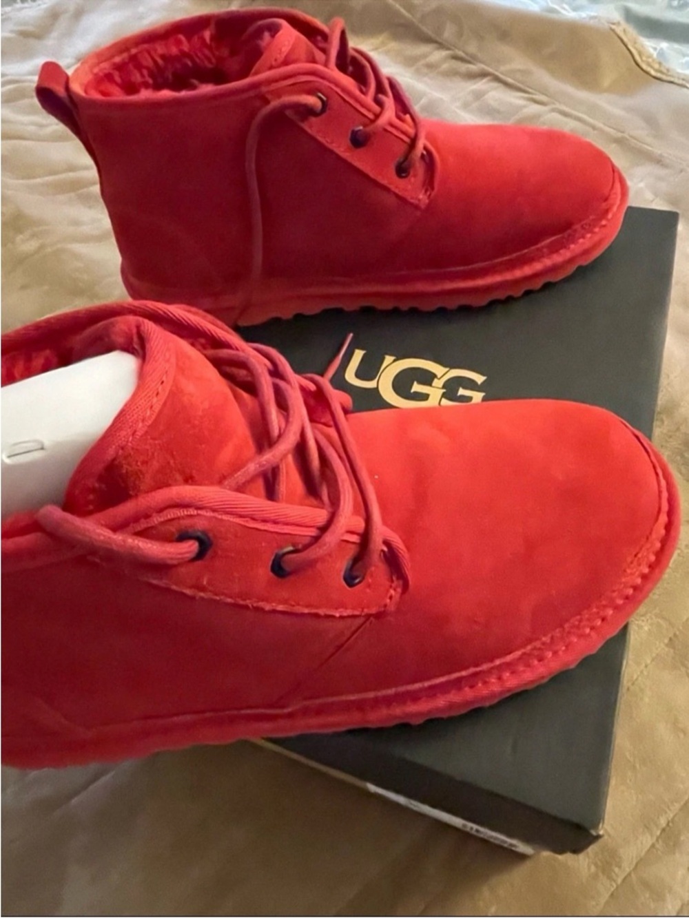 UGG Red Suede Lace-Up Ankle Boots